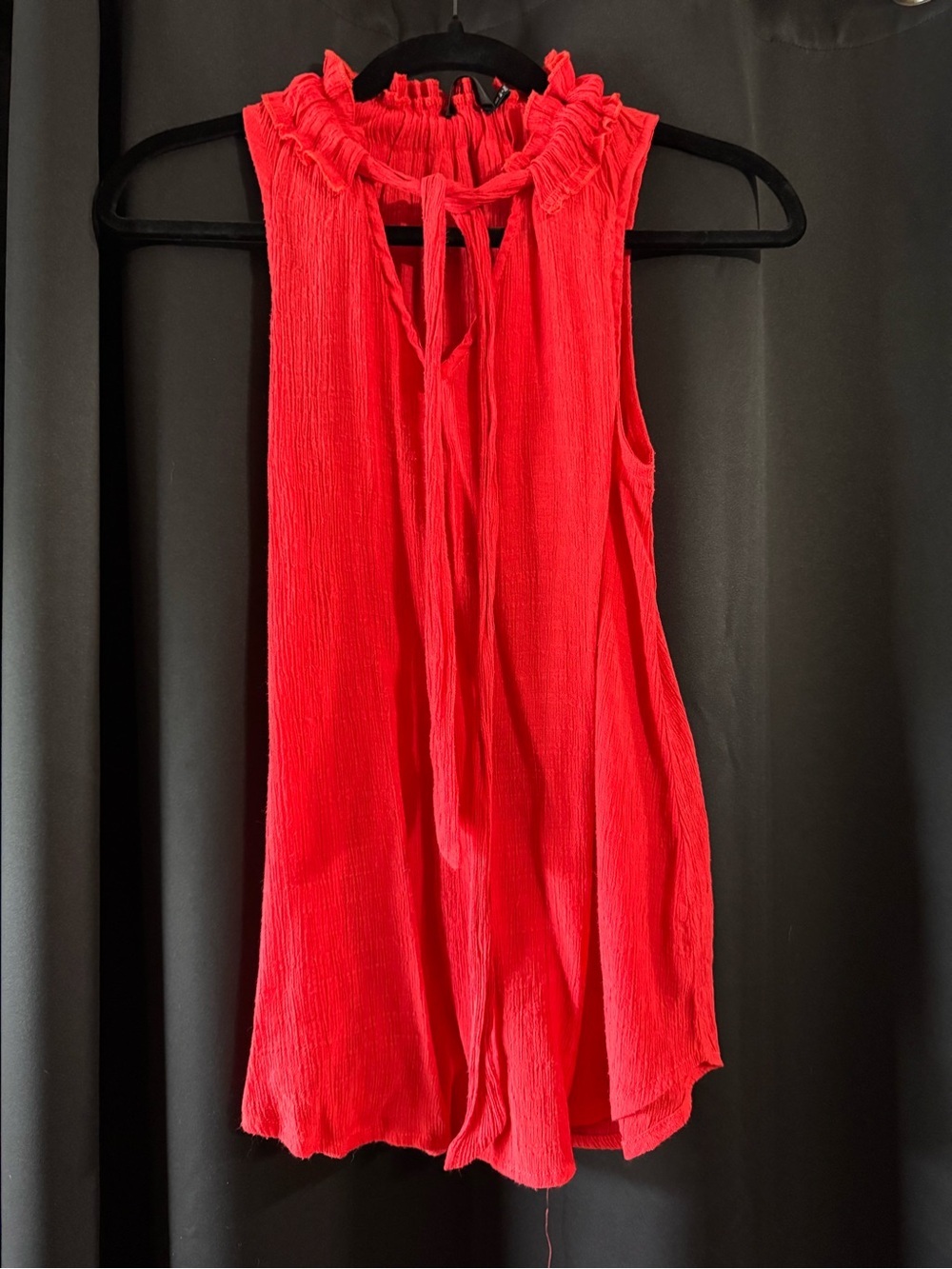 Doe & Rae Bright Red Ruffle Tie-Neck Sleeveless Top